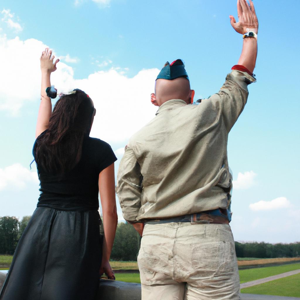 Man and woman supporting military