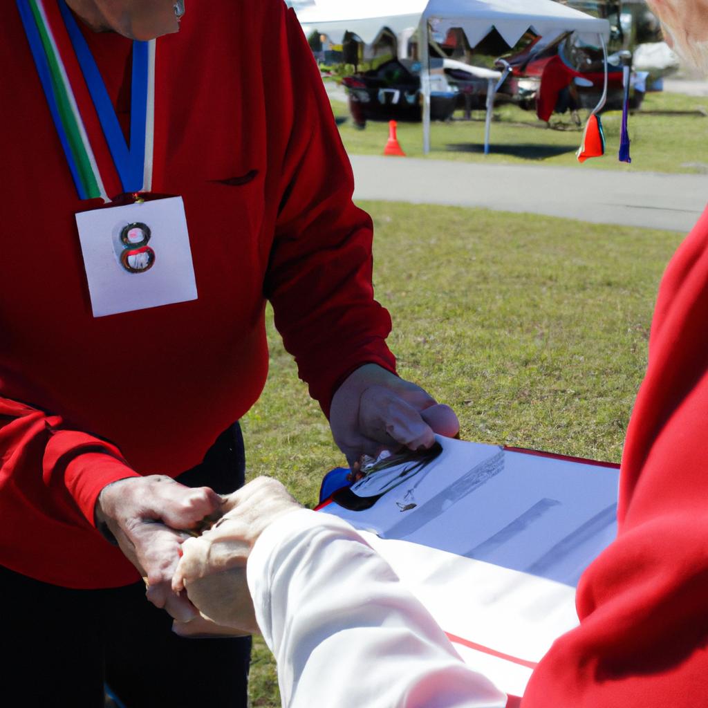 Person helping veterans at event